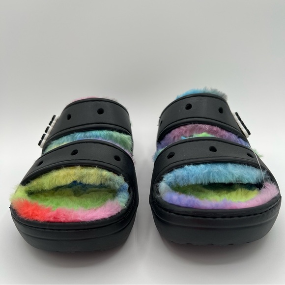 Crocs Classic Cozzzy Spray Dye Sandals Black Tie-Dye Fur Lined Size M6/W8 Unisex - Picture 6 of 12